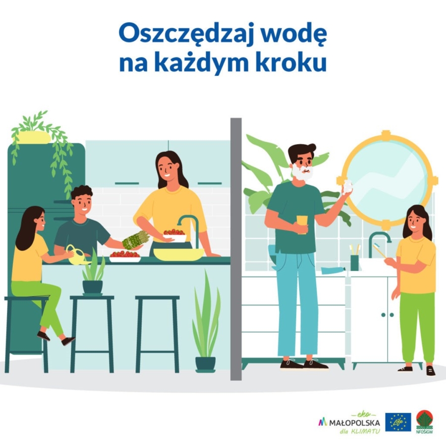 Plakat "Oszczędzaj wodę na każdym kroku"